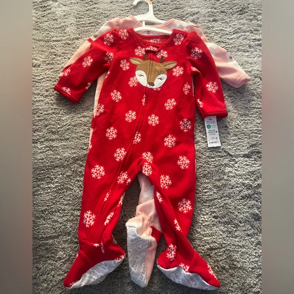 2 pair pajama set Santa reindeer holiday Christmas